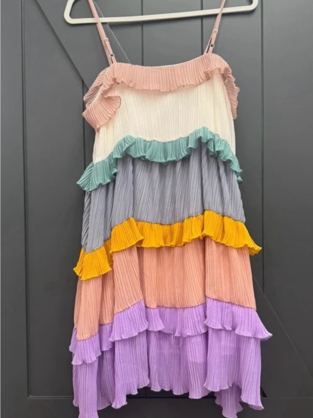 White Birch Multi-Color Tiered Ruffle Dress - Pink, Purple, Yellow size Small